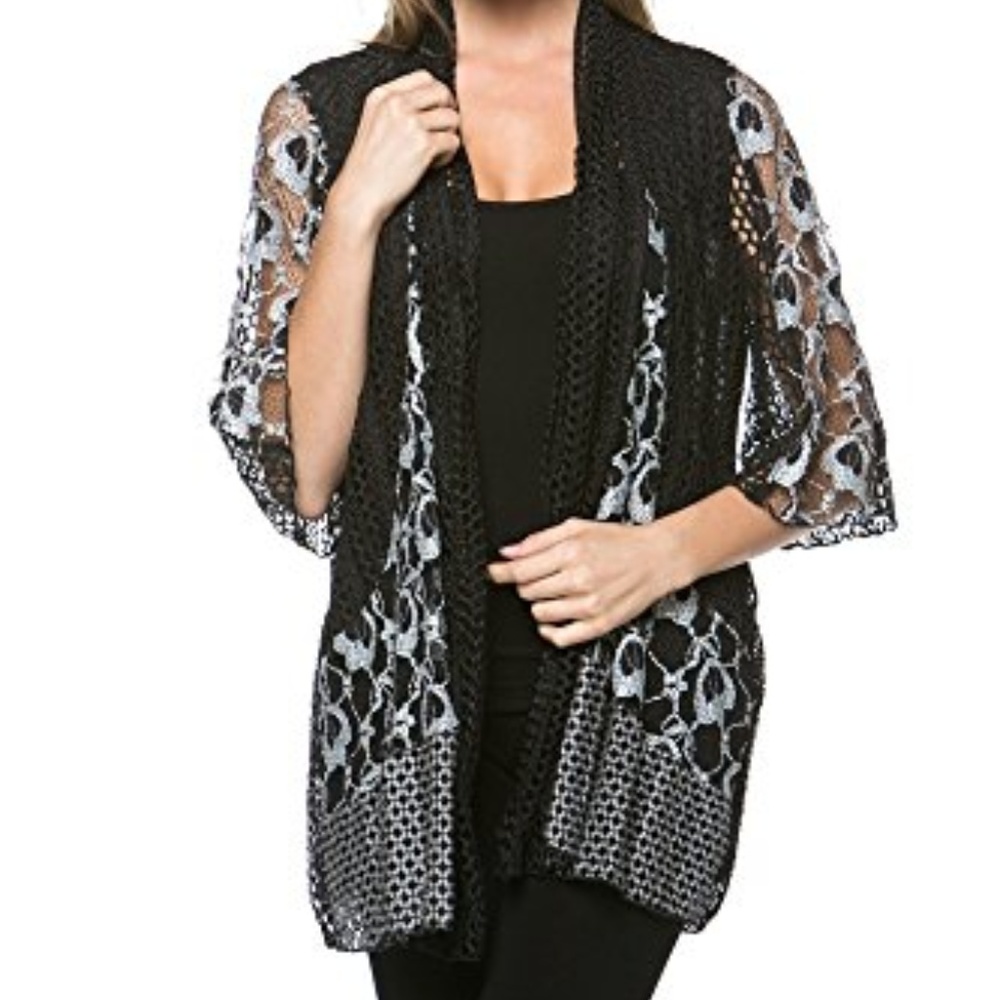 3/4 Flare Sleeve Sheer Print Casual Kimono